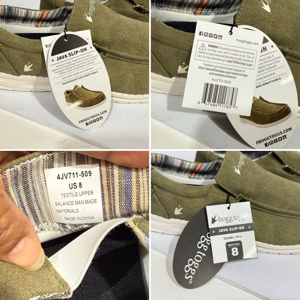 NWT Frogg Toggs Olive Green Java Sneakers Slip On Size 8 Men’s Shoes - Picture 12 of 16